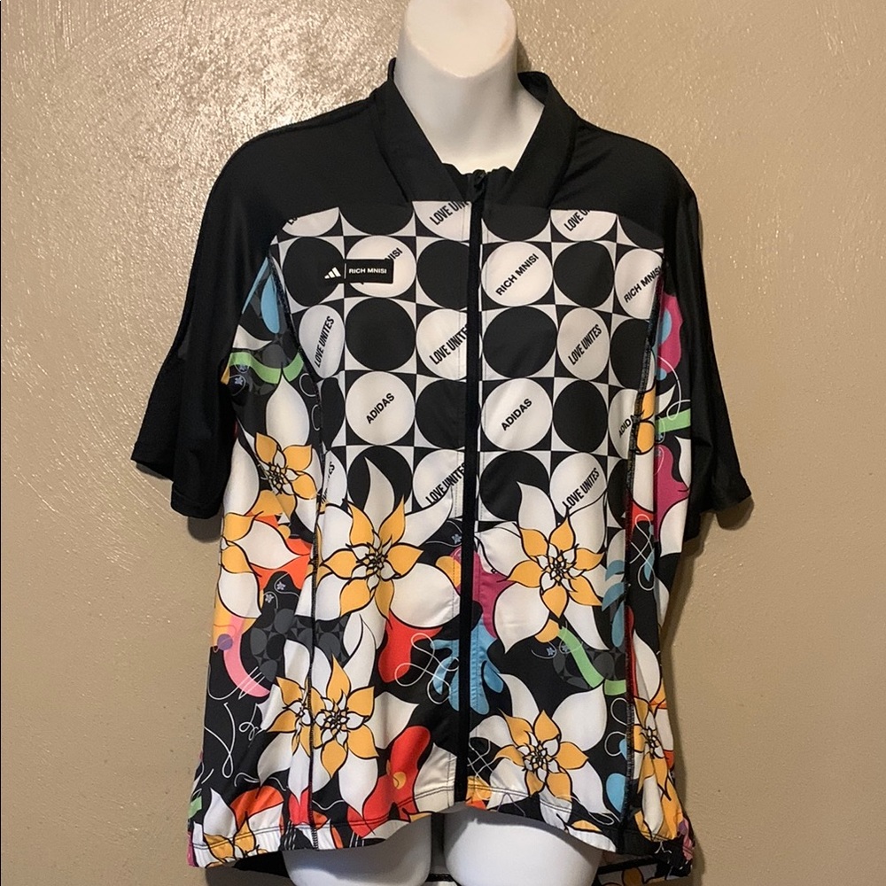 Adidas Rich MNISI 2X black floral Jersey Cycling top Zipper back pockets NWT